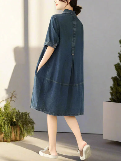 Lässiges Vintage Damen Jeanskleid Knielang Halber Arm