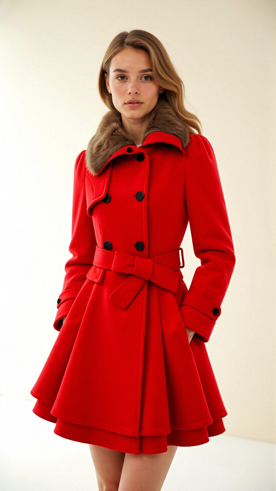 Dalia | Warme mantel mit Kunstfellkragen