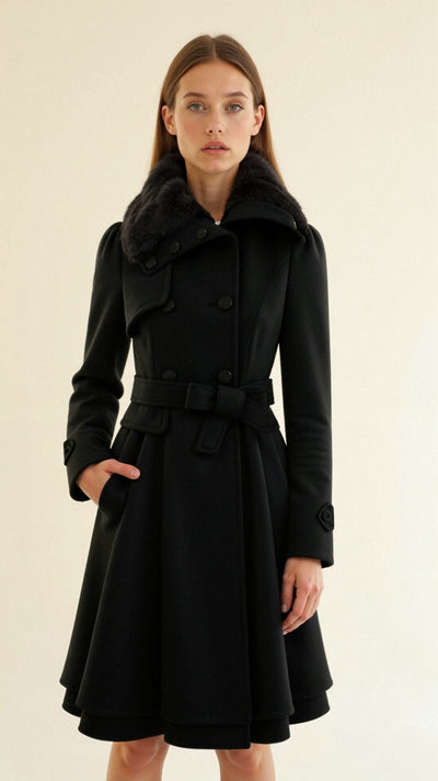 Dalia | Warme mantel mit Kunstfellkragen