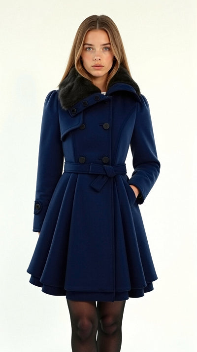 Dalia | Warme mantel mit Kunstfellkragen