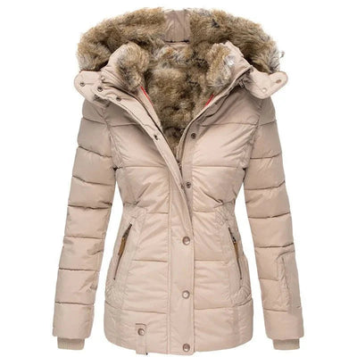Elegante Damen Winterjacke mit Kunstfellkapuze