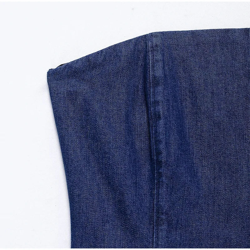 Trägerloses Elegantes Damen Jeanskleid Midi Slim Fit Vintage