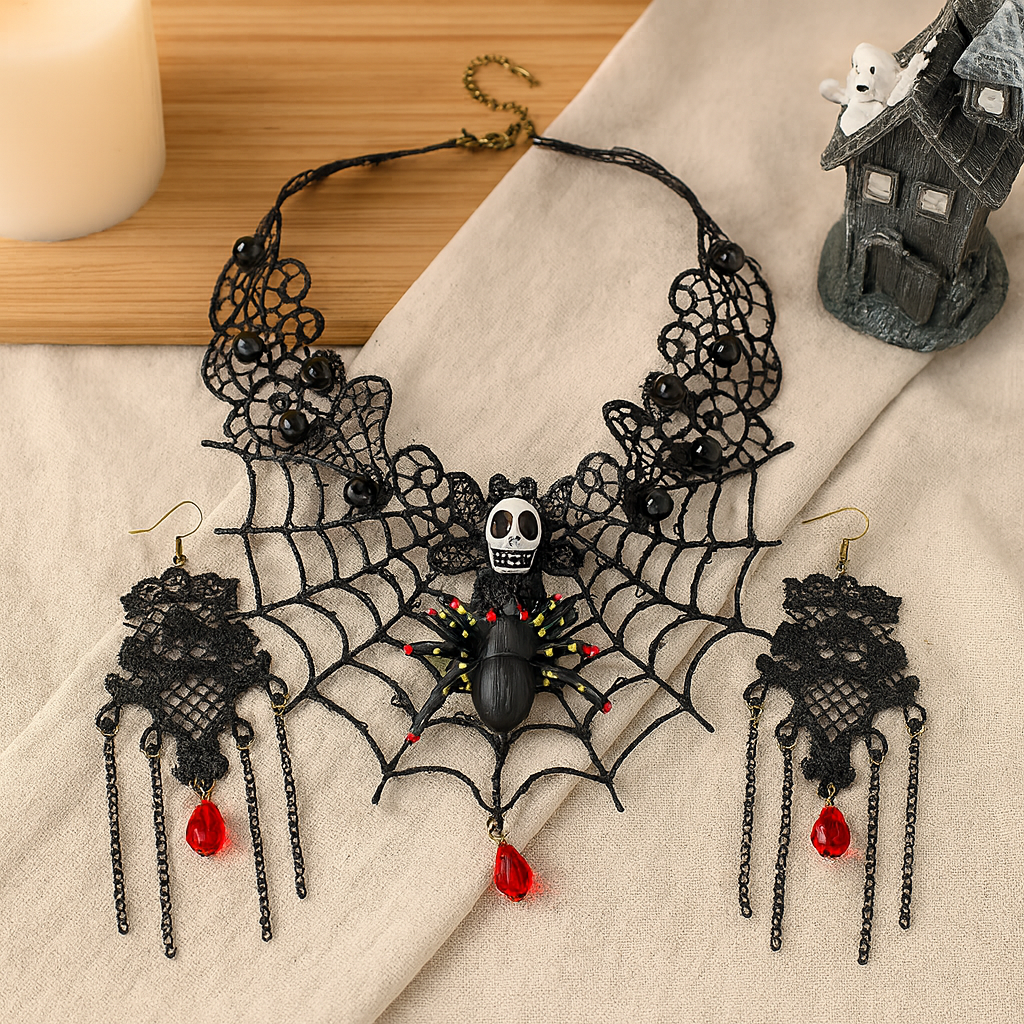 Gravira | Gothic-Spitzen-Schmuckset mit Spinnennetz (3-teilig)