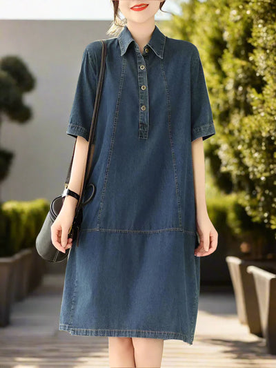 Lässiges Vintage Damen Jeanskleid Knielang Halber Arm