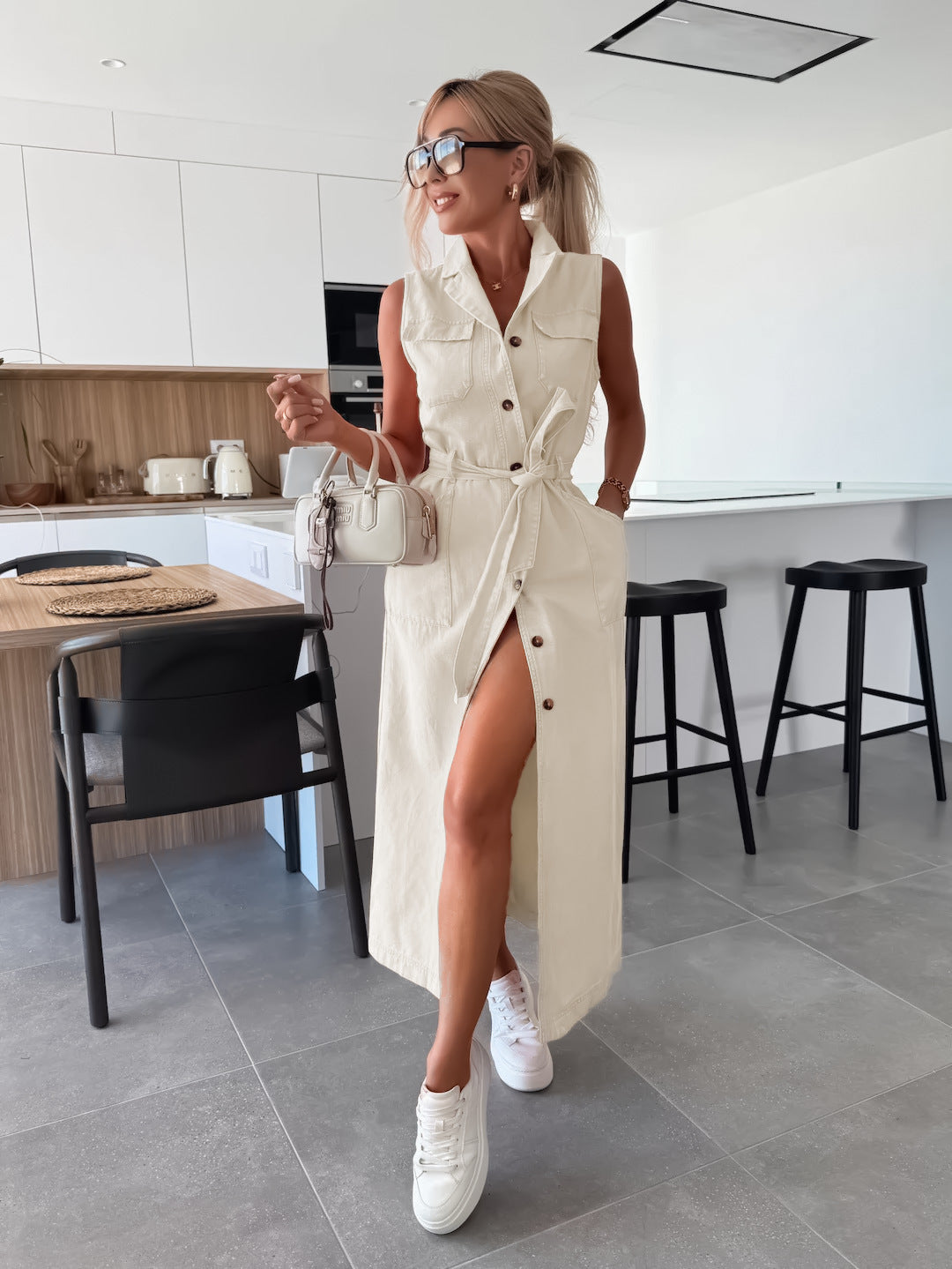 Hanna | Ärmelloses langes Jeanskleid