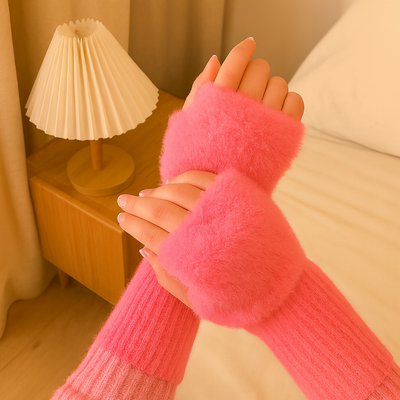 Heike | Fingerlose Plüsch-Strickhandschuhe