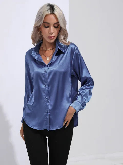 Elegante Satinbluse mit langen Ärmeln - Mühelos und luxuriös