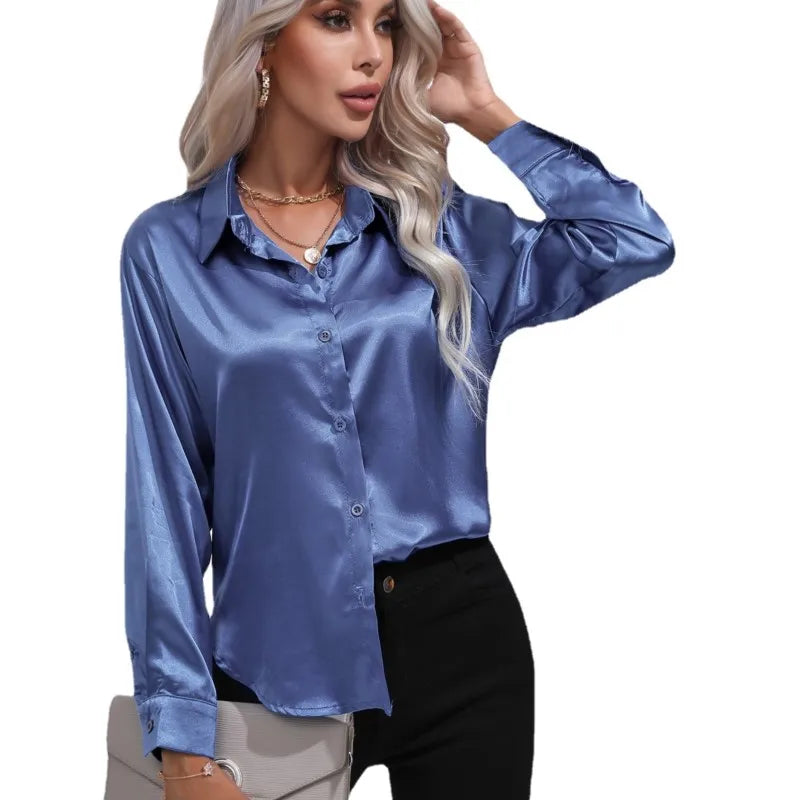 Elegante Satinbluse mit langen Ärmeln - Mühelos und luxuriös