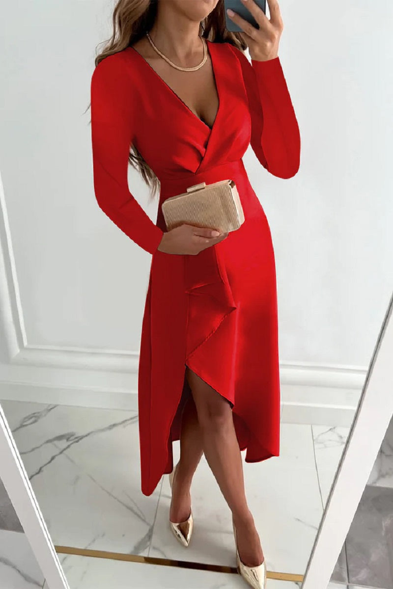 Dominique - Elegantes plissiertes einfarbiges Kleid