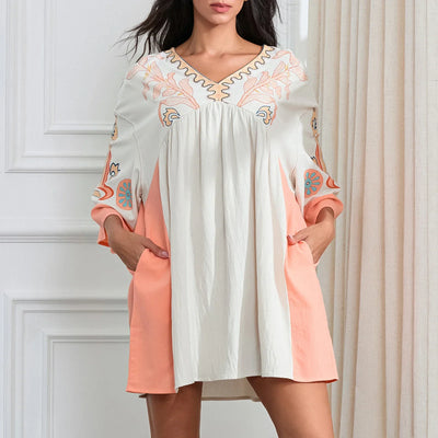 Lässiges Oversize Boho Damen Minikleid mit 3/4 Ärmeln