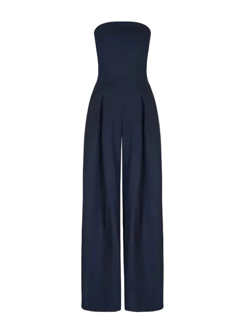 Damen Jumpsuit ohne Träger – Dunkelblau & Elegant mit weitem Bein