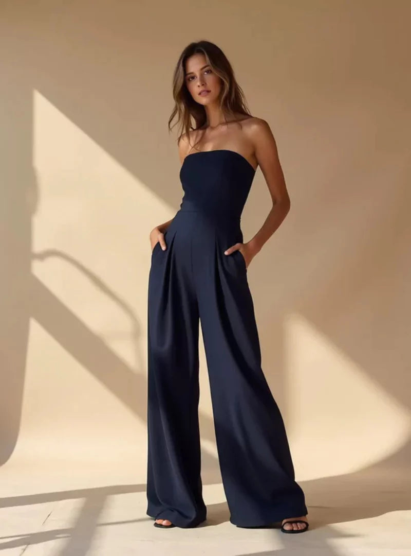 Stilvoller Jumpsuit für Damen – Schulterfrei & Weit geschnitten in Navyblau