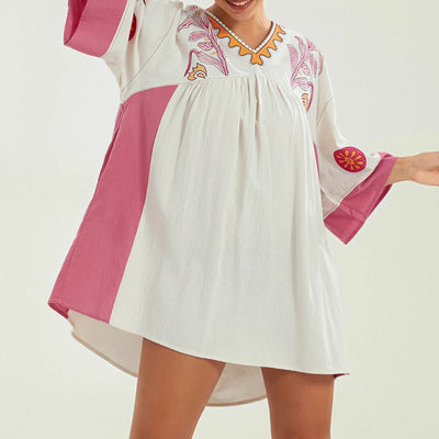 Lässiges Oversize Boho Damen Minikleid mit 3/4 Ärmeln