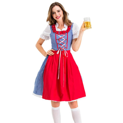 Mandy | Klassisches Dirndlkleid mit rot-blauem Karomuster und Schürze