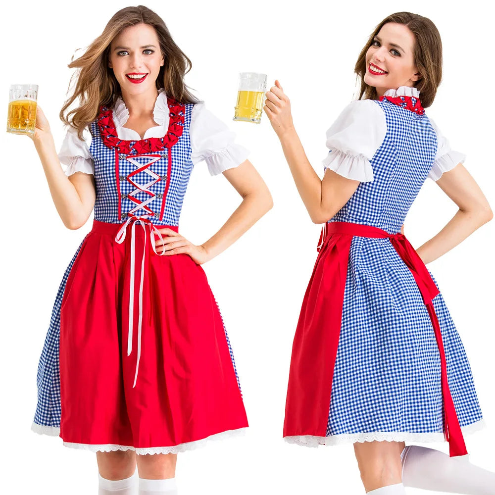 Mandy | Klassisches Dirndlkleid mit rot-blauem Karomuster und Schürze