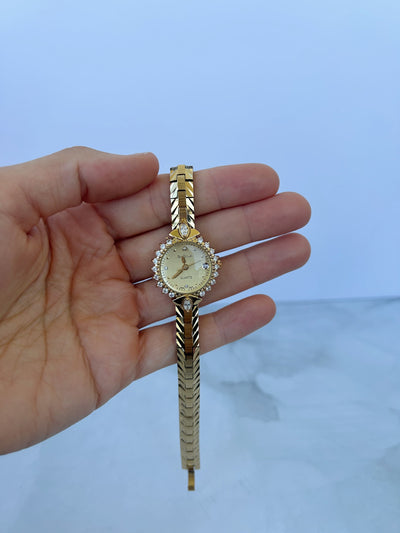 Vintage Messing Runde Damen Armbanduhr