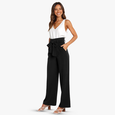 Weite Damen Stoffhose mit Bindegürtel