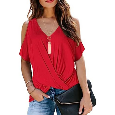 Schulterfreies V-Ausschnitt Damen Oberteil
