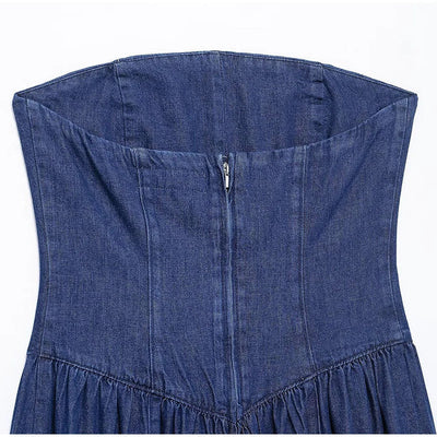 Trägerloses Elegantes Damen Jeanskleid Midi Slim Fit Vintage