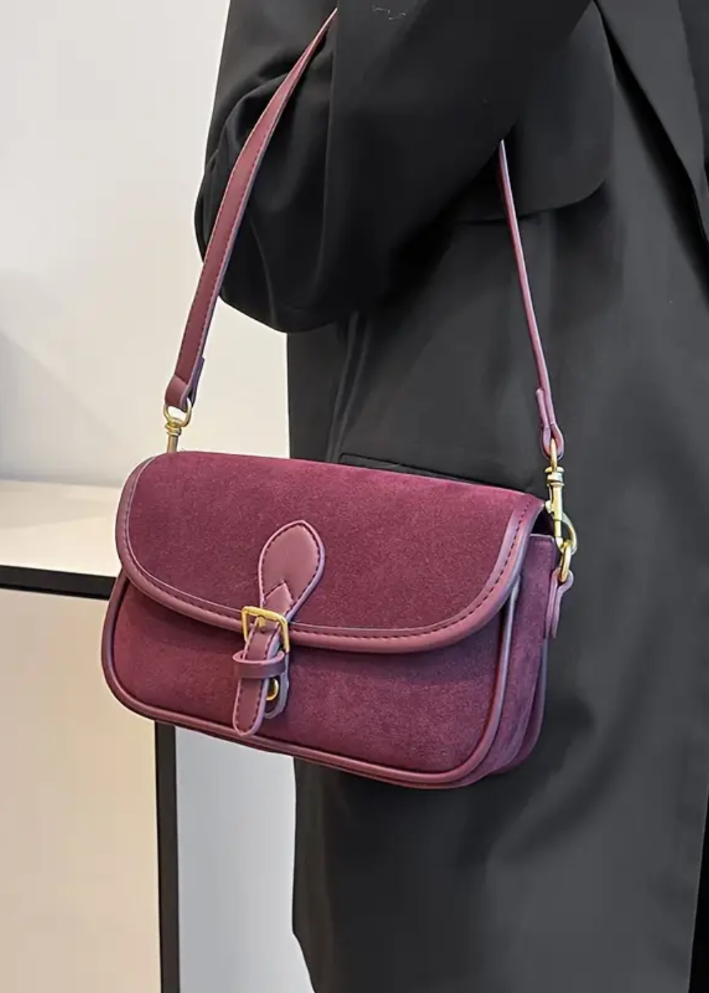 Damen Umhängetasche Wildleder – Kleine Crossbody Tasche Vegan & Vintage