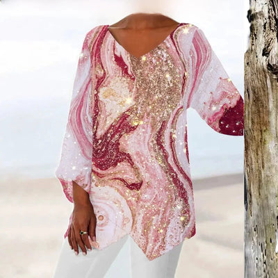 Vintage V-Ausschnitt Damen Bluse