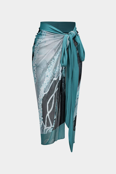 Angela | Zweiteiliges Badeanzug-Set mit abstraktem Print, Schleifen-Trägern und Pareo