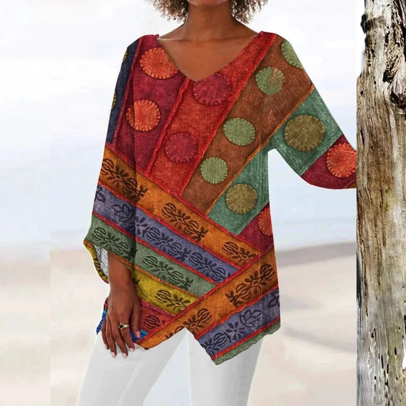 Maria | Vintage Oberteil mit V Ausschnitt und langen Ärmeln