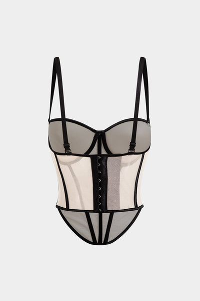 Cecilia | Elegantes Mesh-Korsett-Top mit Kontrastpaspeln