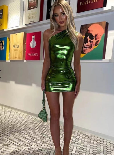 Franziska | Metallic Glamour One Shoulder Mini Dress