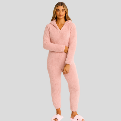 Mirella | Flauschiger Kapuzen-Schlafanzug mit Reißverschluss