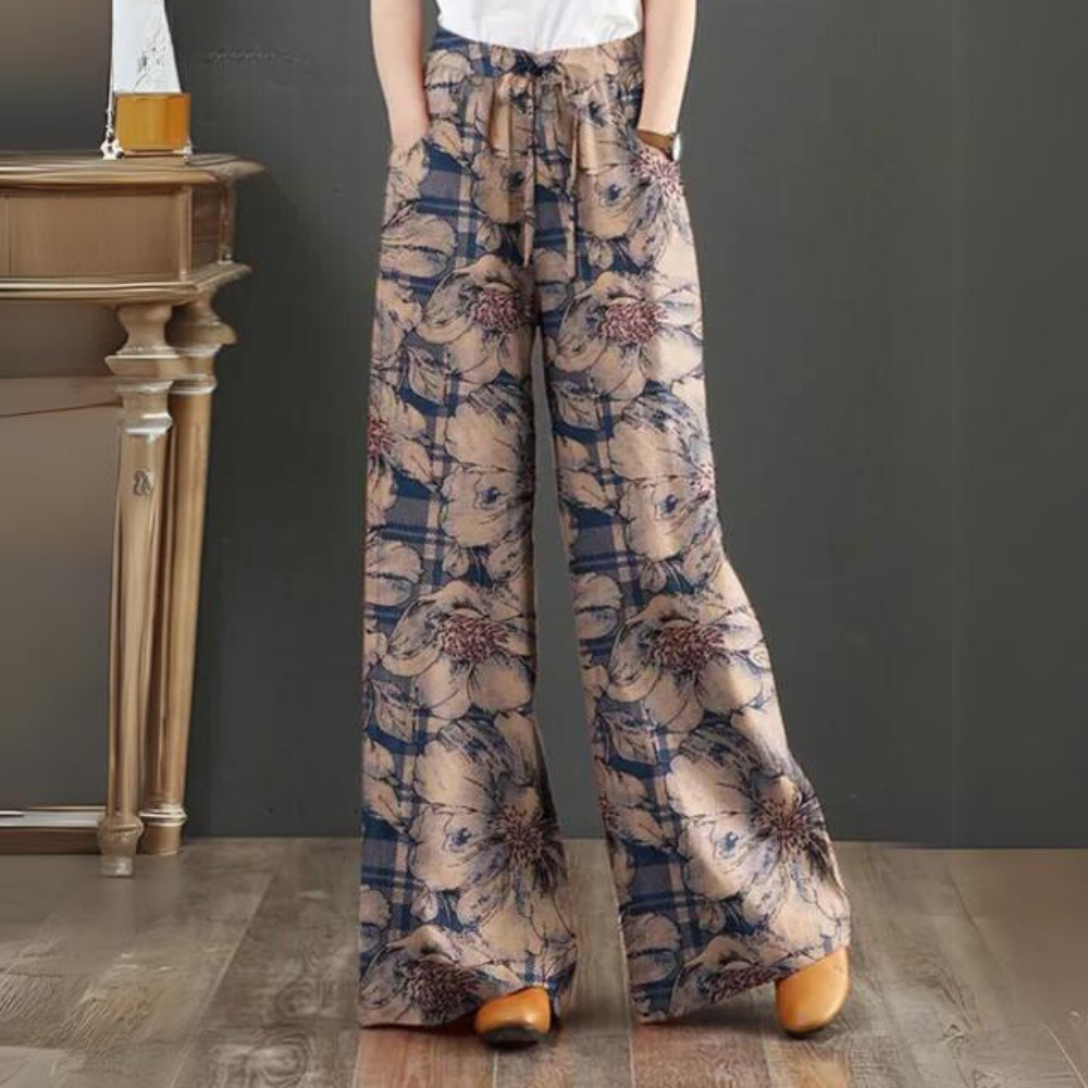 Damen Palazzo Hose Viskose Blumenprint Weit geschnitten Sommer