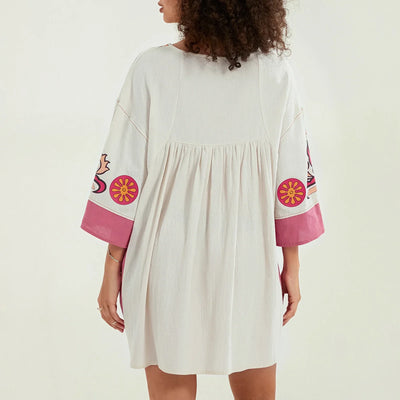 Lässiges Oversize Boho Damen Minikleid mit 3/4 Ärmeln