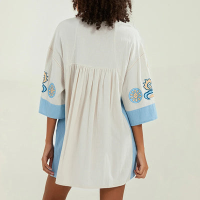 Lässiges Oversize Boho Damen Minikleid mit 3/4 Ärmeln