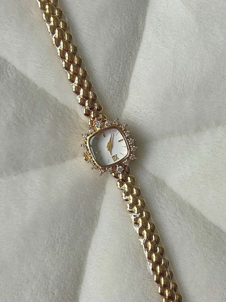 Vintage Quadratische Messing Damen Armbanduhr