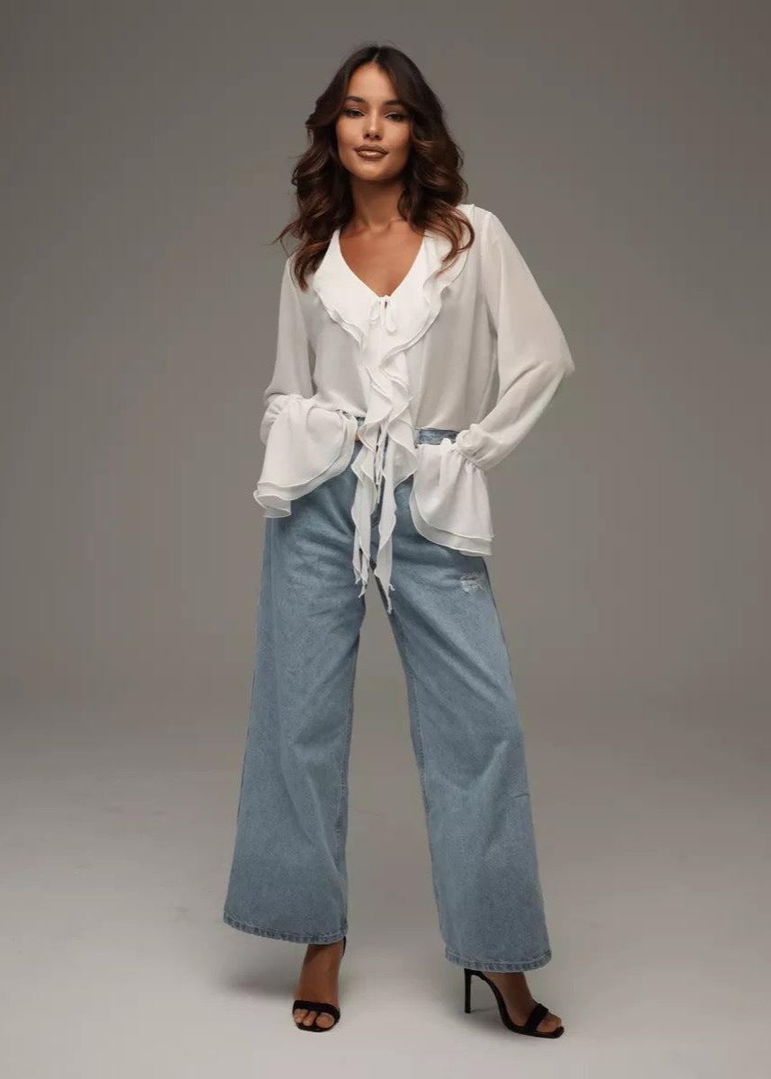 Damen Bluse aus Chiffon mit Rüschen und V-Ausschnitt – Elegant und luftig