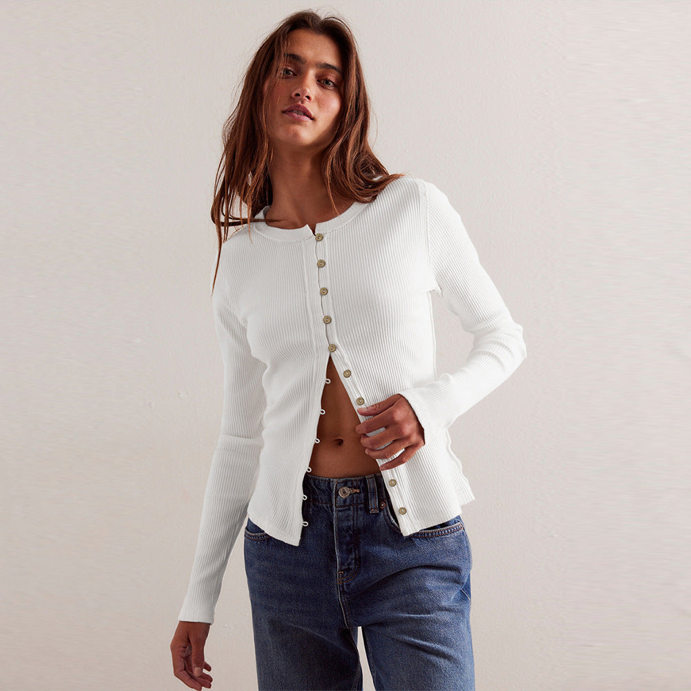 Ariana - Strickjacke Rippstrick mit farbigen Knöpfen