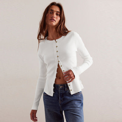 Ariana - Strickjacke Rippstrick mit farbigen Knöpfen