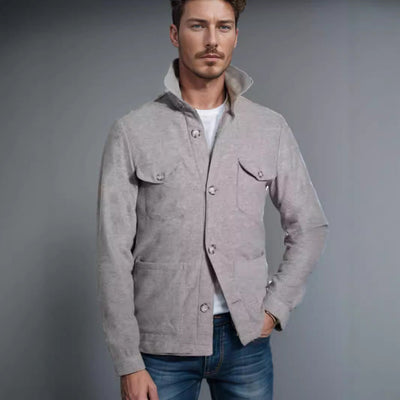 Herren modische Utilityjacke mit praktischen Taschen und elegantem Stehkragen Aliams