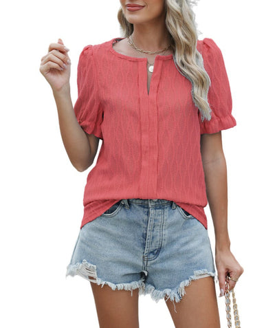 Jacquard-Oberteil mit Ballonärmeln für Damen – Stilvolle und bequeme lockere Passform