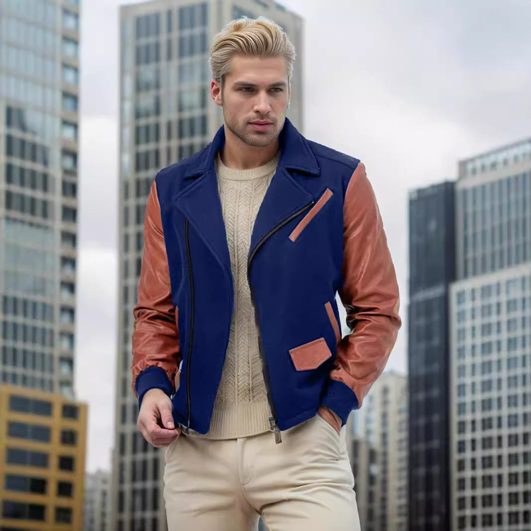 Herren elegante Bikerjacke mit kontrastierenden Ärmeln Aliams