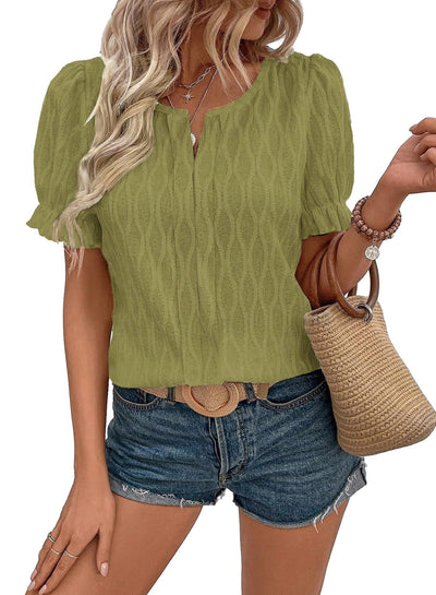 Jacquard-Top mit Puffärmeln für Damen – Trendy, locker und bequem