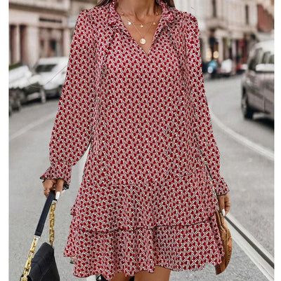 Langärmeliges Damenkleid mit V-Ausschnitt