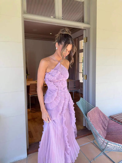 Yuna | Pailletten Maxikleid V-Ausschnitt Halterneck Abendkleid