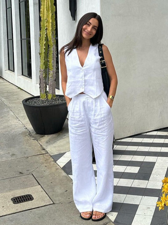 Mara | Elegantes Leinen-Set mit Weste & Weitbein-Hose