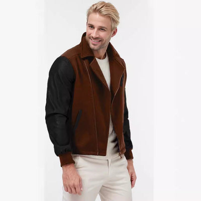 Herren Bikerjacke mit zwei Materialien und praktischen Taschen Aliams