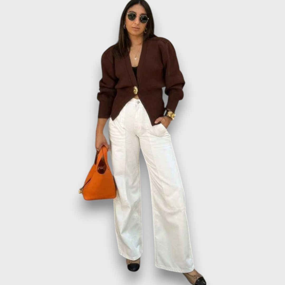 Enea – Tiefer V-Ausschnitt Cardigan mit Goldknopf