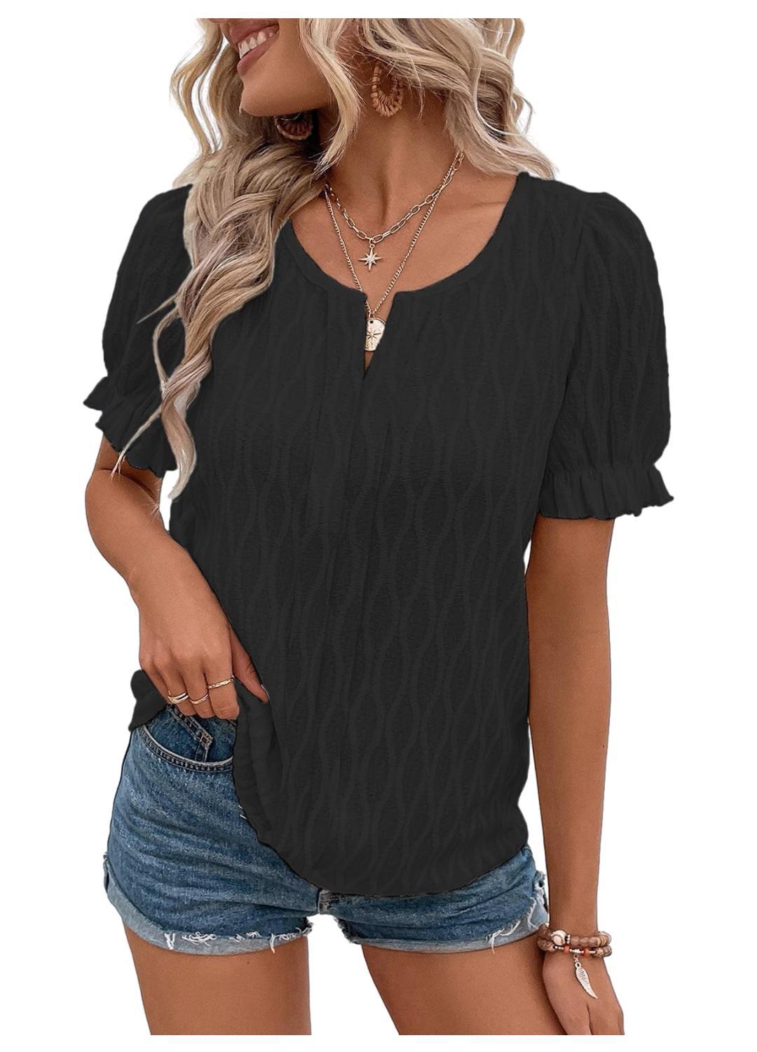 Jacquard-Top mit Puffärmeln für Damen – Trendy, locker und bequem