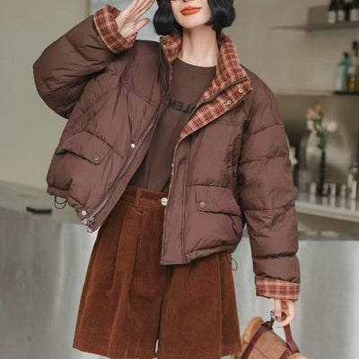 Venus | Kurze Daunenjacke Mit Karofutter