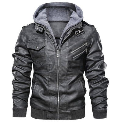Herren Lederjacke mit Kapuze und Taschen