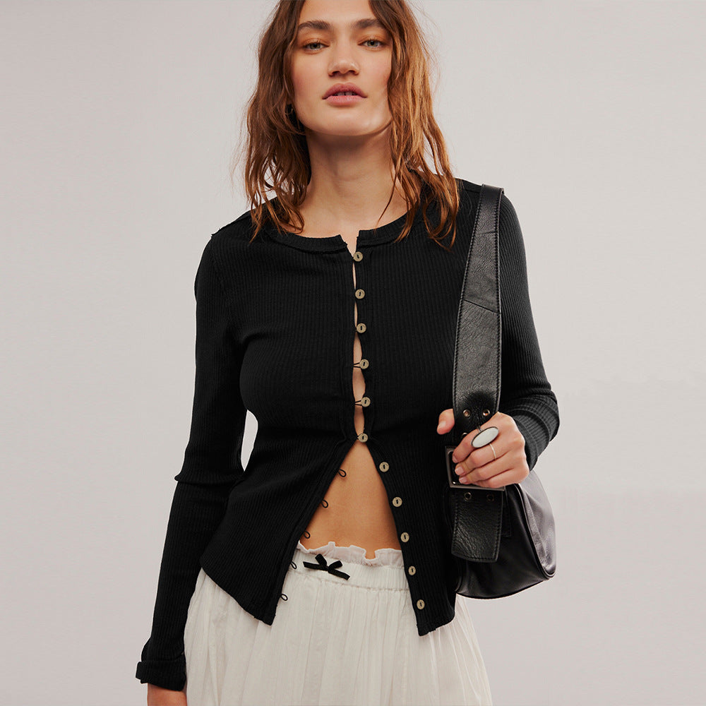 Ariana - Strickjacke Rippstrick mit farbigen Knöpfen